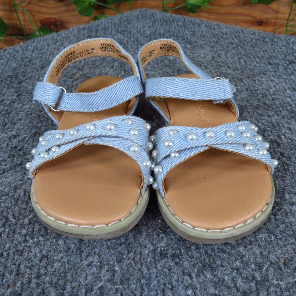 Cat & Jack Toddler Girls Pearl Denim Sandals Size 6 Summer Casual Light Blue‎